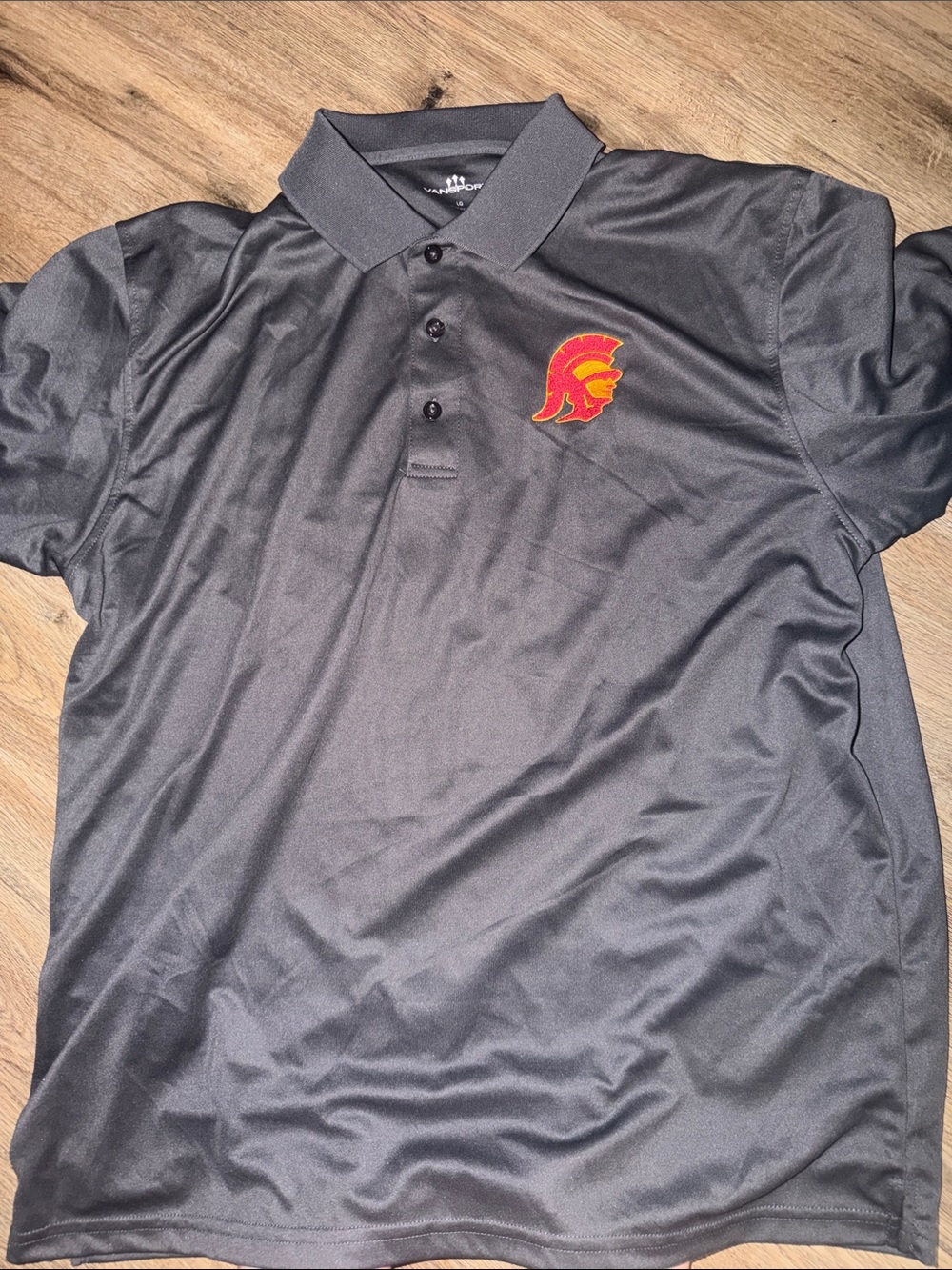 VanSport Men's Charcoal Polo with Red & Gold Spartan Crest